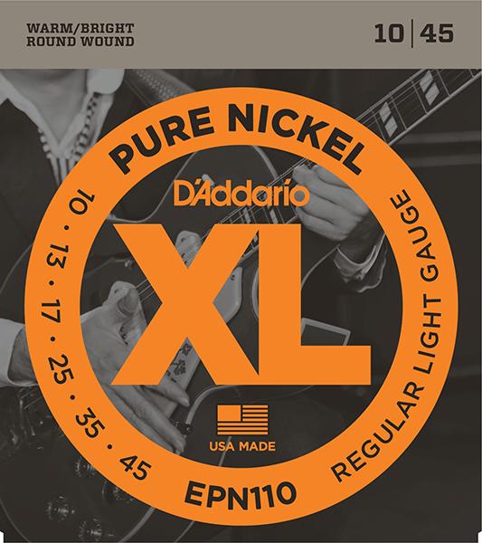 EPN110 XL Pure Nickel РљРѕРјРїР»РµРєС‚ СЃС‚СЂСѓРЅ РґР»СЏ СЌР»РµРєС‚СЂРѕРіРёС‚Р°СЂС‹, РЅРёРєРµР»СЊ, Regular Light 10-45, D'Addario