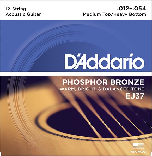 EJ37 Phosphor Bronze РљРѕРјРїР»РµРєС‚ СЃС‚СЂСѓРЅ РґР»СЏ 12-СЃС‚СЂСѓРЅРЅРѕР№ РіРёС‚Р°СЂС‹, С„/Р±СЂ, M.Top/H.Bottom, 12-54, D'Addario