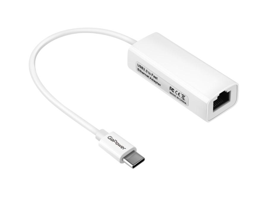 00-00029633 РђРґР°РїС‚РµСЂ Type-C (m)-RJ-45 (f) 100 РјР±/СЃ Р±РµР»С‹Р№, GoPower