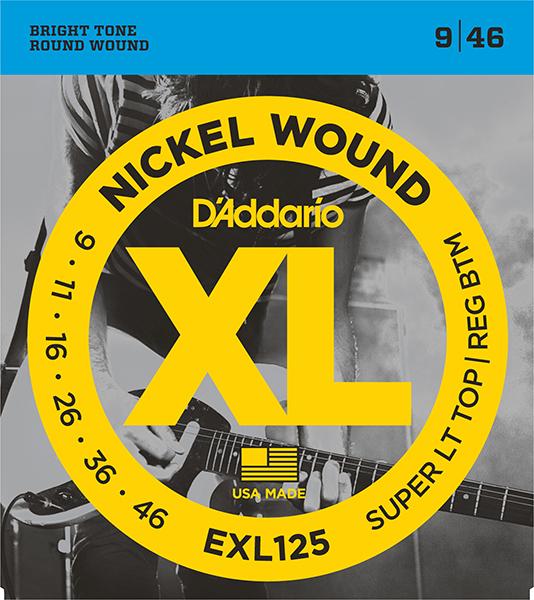 EXL125 XL NICKEL WOUND РЎС‚СЂСѓРЅС‹ РґР»СЏ СЌР»РµРєС‚СЂРѕРіРёС‚Р°СЂС‹ Super Light Top/Regular Bottom 9-46 D`Addario