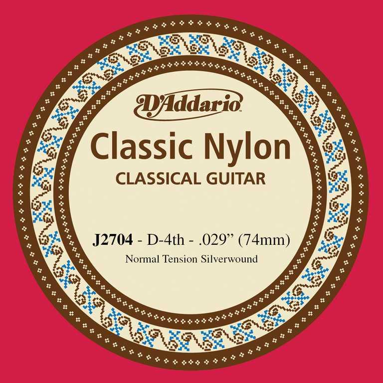 J2704 Classical РћС‚РґРµР»СЊРЅР°СЏ 4-Р°СЏ СЃС‚СЂСѓРЅР° РґР»СЏ РєР»Р°СЃСЃРёС‡РµСЃРєРѕР№ РіРёС‚Р°СЂС‹, РЅРµР№Р»РѕРЅ, РЅРѕСЂРј. РЅР°С‚СЏР¶РµРЅРёРµ, D'Addario