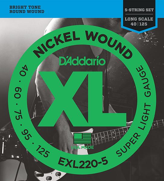 EXL220-5 Nickel Wound РљРѕРјРїР»РµРєС‚ СЃС‚СЂСѓРЅ РґР»СЏ 5-СЃС‚СЂСѓРЅРЅРѕР№ Р±Р°СЃ-РіРёС‚Р°СЂС‹, Super Light, 40-125, D'Addario