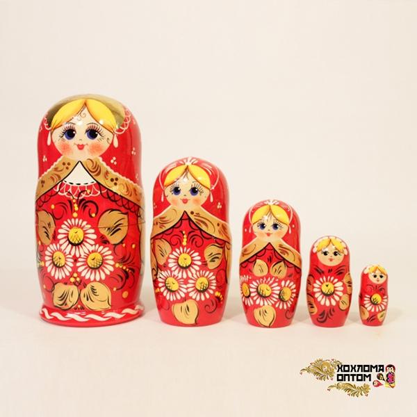 LHM10128 РњР°С‚СЂРµС€РєР° "Р РѕРјР°С€РєР° РєСЂР°СЃРЅР°СЏ" 5 РєСѓРєРѕР»СЊРЅР°СЏ, РҐРѕС…Р»РѕРјР°