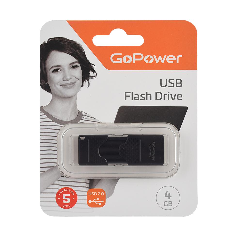 00-00025961 Slider Р¤Р»РµС€-РЅР°РєРѕРїРёС‚РµР»СЊ 4GB USB2.0, РїР»Р°СЃС‚РёРє, С‡РµСЂРЅС‹Р№ РјР°С‚РѕРІС‹Р№, GoPower