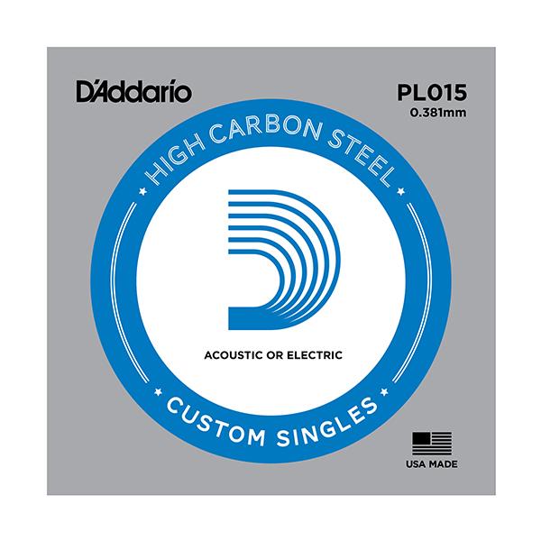 PL015 Plain Steel РћС‚РґРµР»СЊРЅР°СЏ СЃС‚СЂСѓРЅР° Р±РµР· РѕР±РјРѕС‚РєРё, СЃС‚Р°Р»СЊ, .015, D'Addario