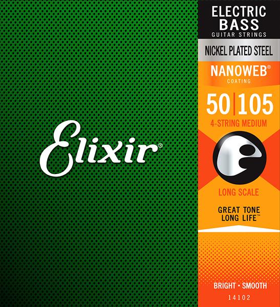 14102 NANOWEB РљРѕРјРїР»РµРєС‚ СЃС‚СЂСѓРЅ РґР»СЏ Р±Р°СЃ-РіРёС‚Р°СЂС‹, РЅРёРєРµР»РёСЂРѕРІР°РЅРЅС‹Рµ, Heavy, 50-105, Elixir