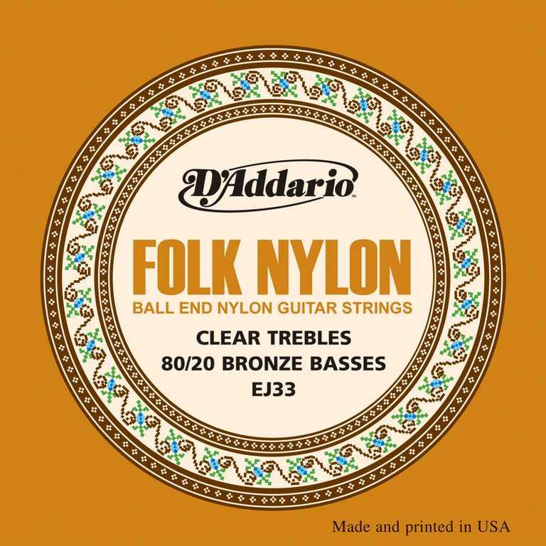 EJ33 Folk Nylon РљРѕРјРїР»РµРєС‚ СЃС‚СЂСѓРЅ РґР»СЏ Р°РєСѓСЃС‚РёС‡РµСЃРєРѕР№ РіРёС‚Р°СЂС‹, С€Р°СЂРёРє РЅР° РєРѕРЅС†Рµ, РЅРµР№Р»РѕРЅ/Р±СЂРѕРЅ 80/20, D'Addario